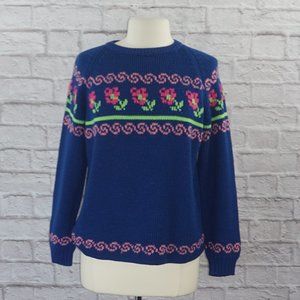 Vintage 70s Fair Isle Floral Knit Sweater